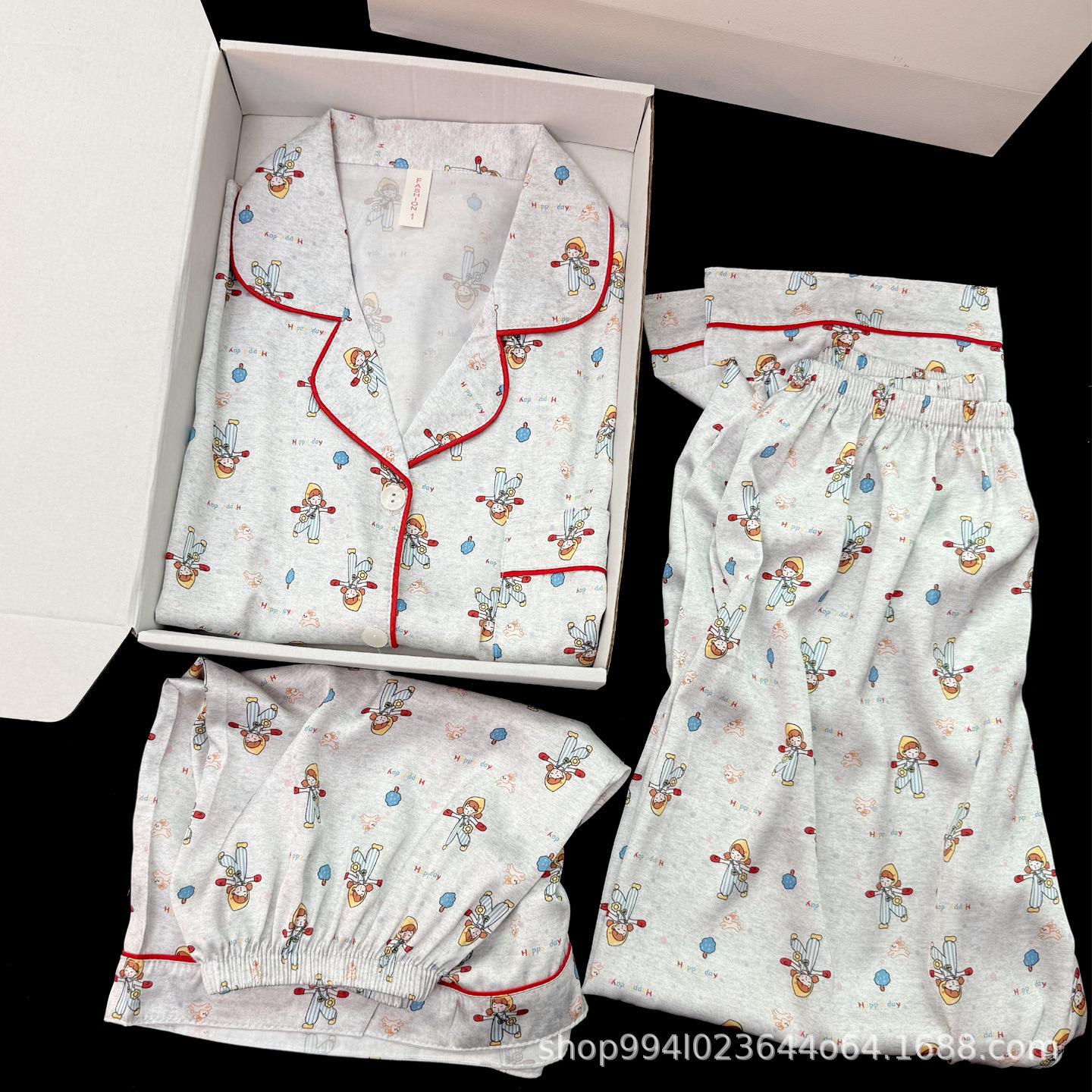 Ice and snow silk three-piece pajamas women s short-sleeved summer ice silk cartoon cute little girl new real silk loungewear M