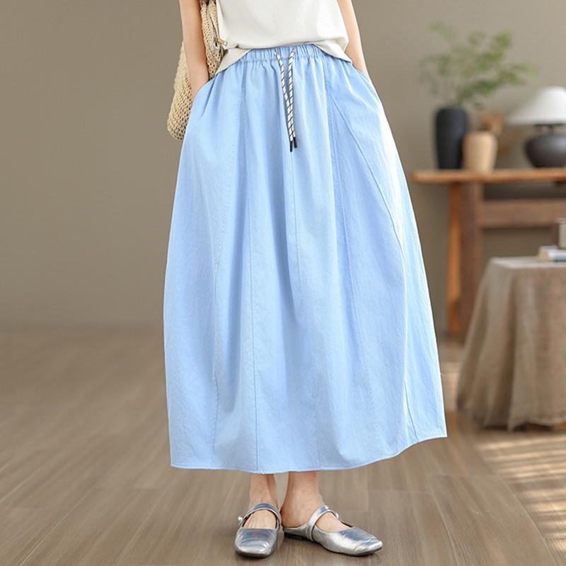 

большой размер Высокая талия винтаж летний повседневный свободный длинный для женщины юбки женская юбка M светло-синий