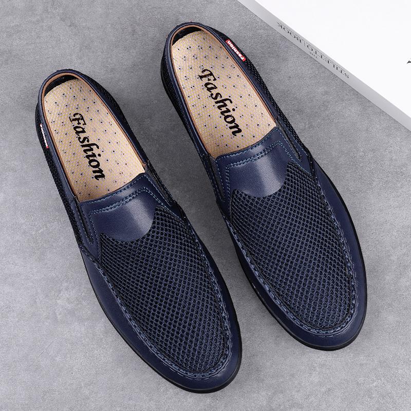 Casual Men Shoes Breathable Hollow Out Men Loafers Shoes Genuine Leather Summer Loafers Man Soft Moccasins Luxury Brand Sandals