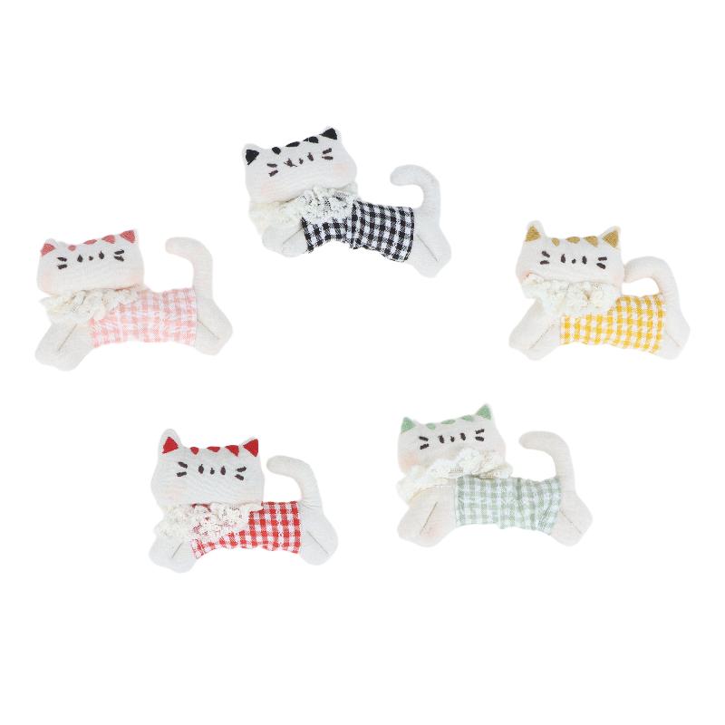 Soft Plaid Fabric Stuffed Kitten Ornament Cute Plush Cat Patch DIY Handmade Accessory for Scrapbooking Clothes Bag Decor