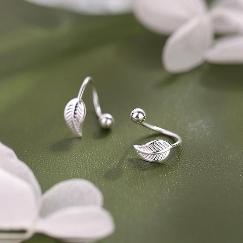 Real 925 Silver Leaves Bead Screw Stud Earrings For Women Party Classic Fine Jewelry Minimalist Plant Accessories