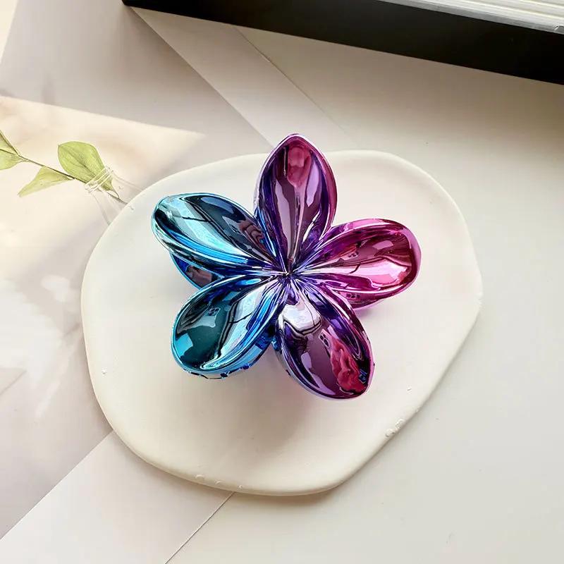 Hawaiian Gradient Laser Hair Clips Flower Hair Claw Large Fashion Head Wear Hairpin Women Girls Crab Barrette Hair Accessories