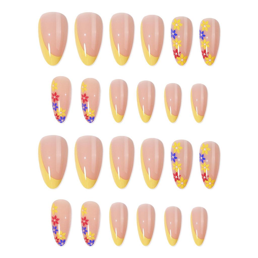 Nagelstück Tragen Nagel Französisch Orange Und Weiß Blume Gefälschte Nagel Abnehmbare Nagel Tragen Nagel