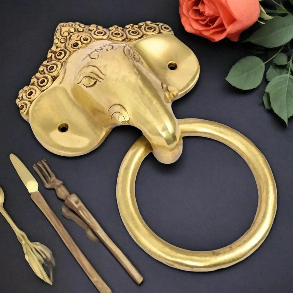 Brass Elephant Door Knock for Main Door | Antique Finish |  Elegant Home Entrance Décor | Durable & Stylish Front Door Accessory (3) | Pack of 1