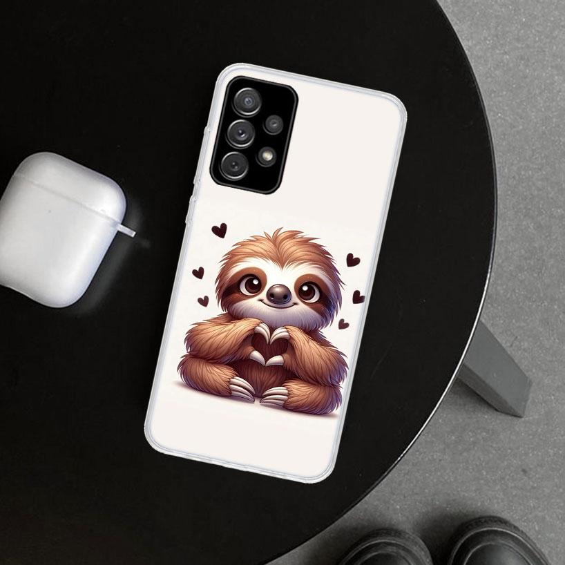 Animal Cute Cartoon Sloth Coffee Phone Case Cover for Samsung Galaxy A12 A22 A32 A52 A72 A02S A51 A50S A31 A20S A10S Note 20 Ult