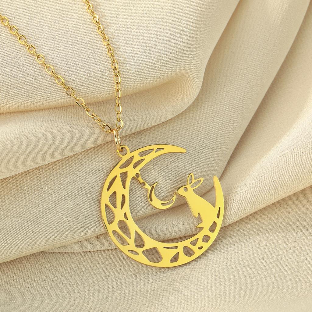 Cxwind Laser Carved Exquisite Fashion Necklace Bunny On the Moon Necklace, Bunny Love Gift, Minimalist Jewelry Christmas Gift