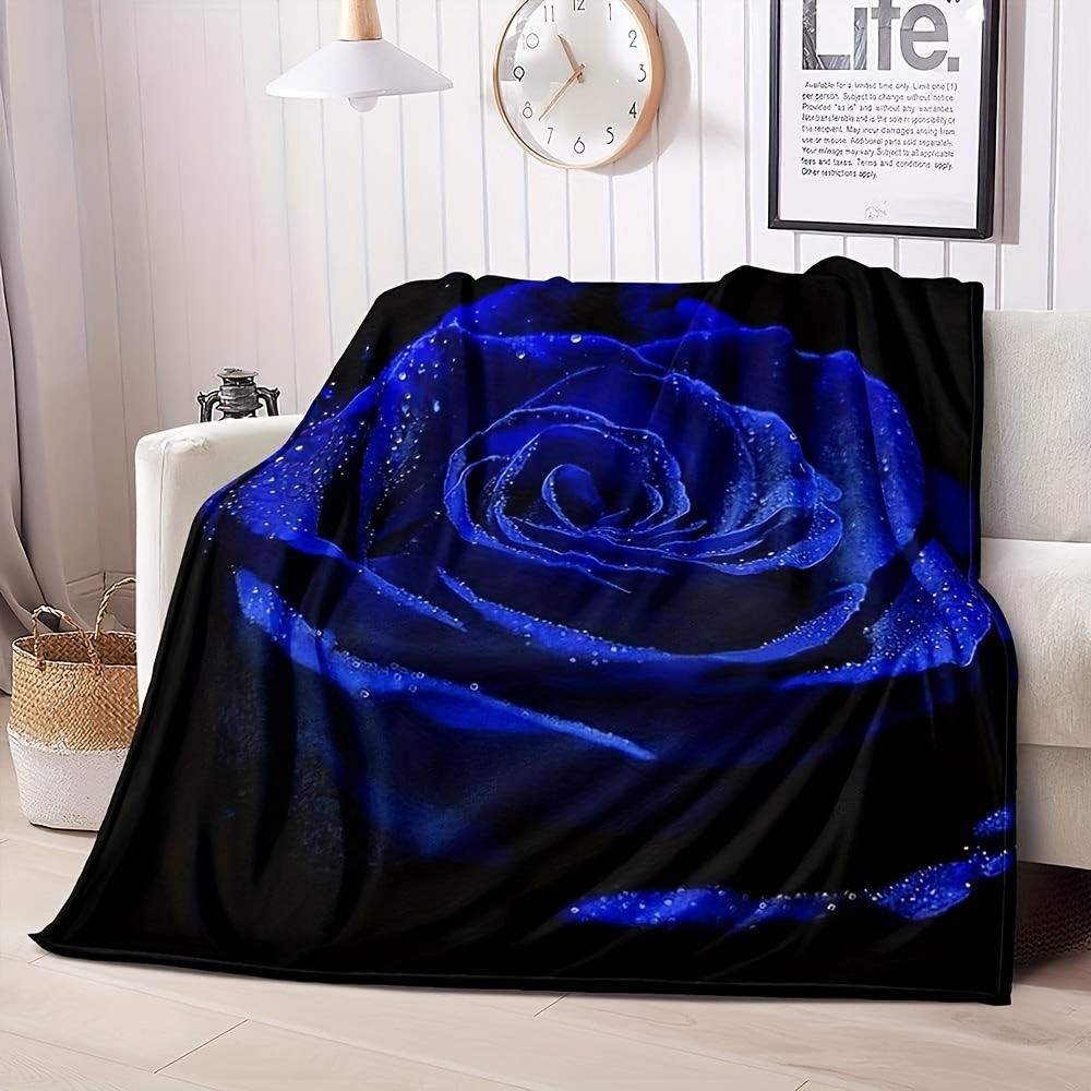 Blue Rose Flannel Digital Printing Flower Blanket Blanket Sofa Blanket Air Conditioning Blanket Universal In All Seasons