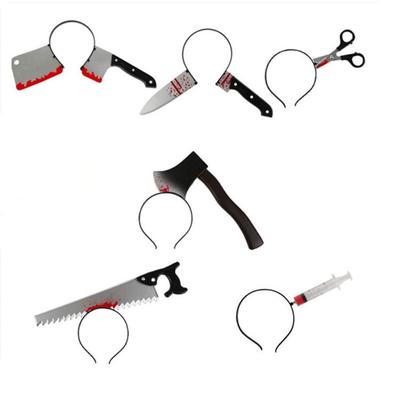 Funny Scary Hair Hoop Halloween Perform Props Axe Saw Nail Knife Headwear Fake Blood Scene