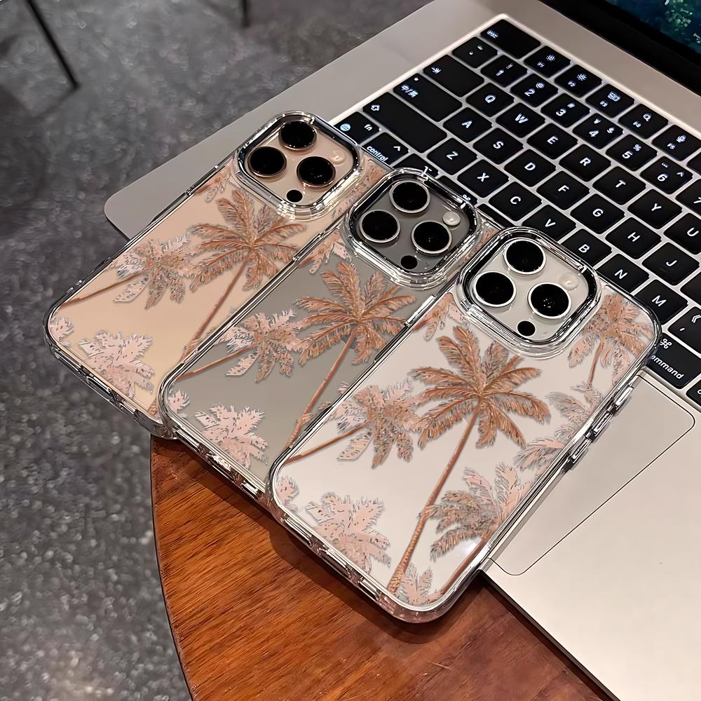 Leichter Luxus Rose und Goldene Kokospalme Handyhülle Für iPhone 17 14 Pro Max 11 13 15 12 16 17E 16E Flexibler Stoßfänger Schutzhülle Funda