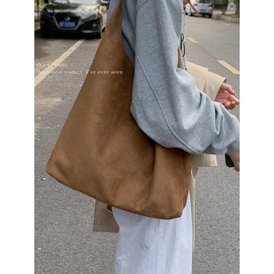 Retro-Tasche mit großer Kapazität unter dem Arm für Damen, 2025 neu, schlicht, Wildleder mit weicher Oberfläche, Tote Bag, Umhängetasche für Pendler