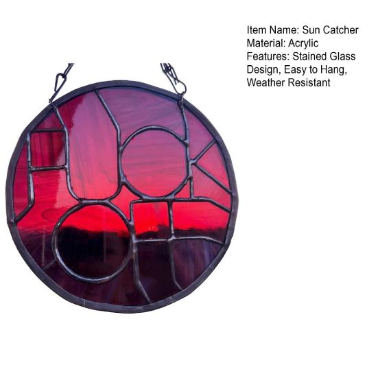 Round Sun Catcher Stained Glass Design Acrylic Suncatcher Weather Resistant Hanging Decoration for Indoor Outdoor Window Garden Home Interior Decor