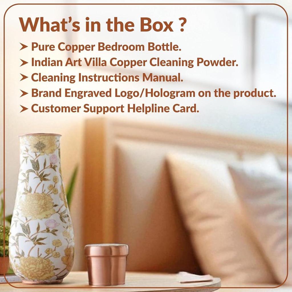 Copper Gold Print Bedroom Bottle – Designer Copper Drinkware, Elegant 1500 ML Water Bottle for Home, Office, and Travel