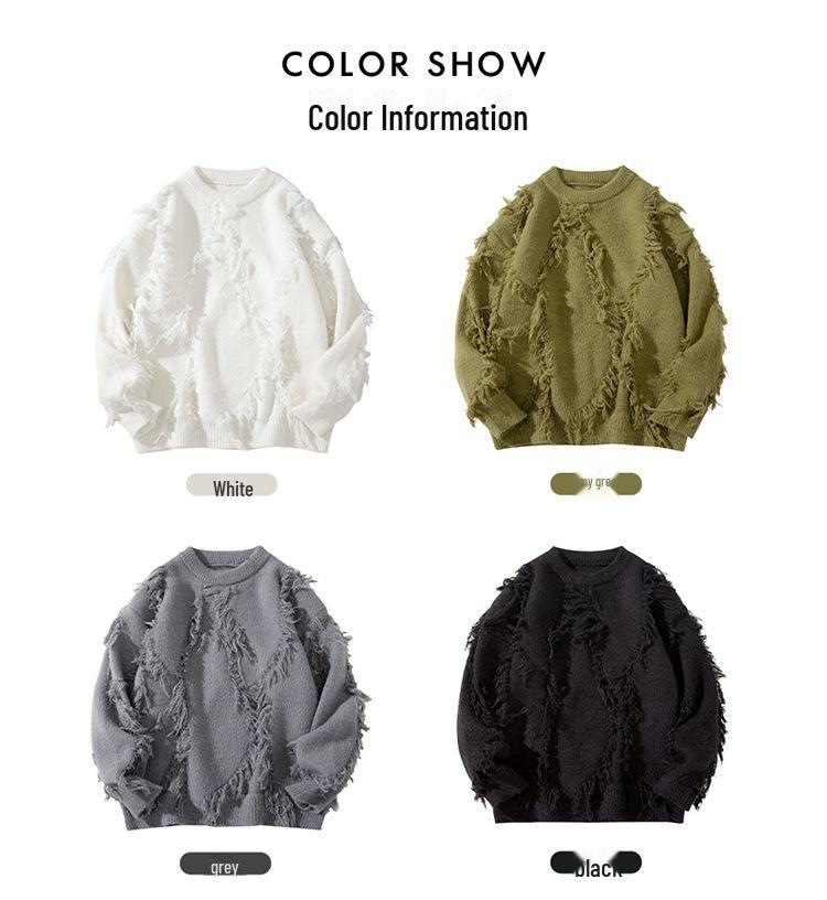 Męski sweter pulower z okrągłym dekoltem - Jesień/Zima 2024, Modny luźny krój, Styl lazy, 688P51