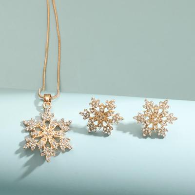 New Set of Jewellery Temperament Simple Full Diamond Snowflake Necklace Snowflake Earrings Valentine's Day Gift 2023