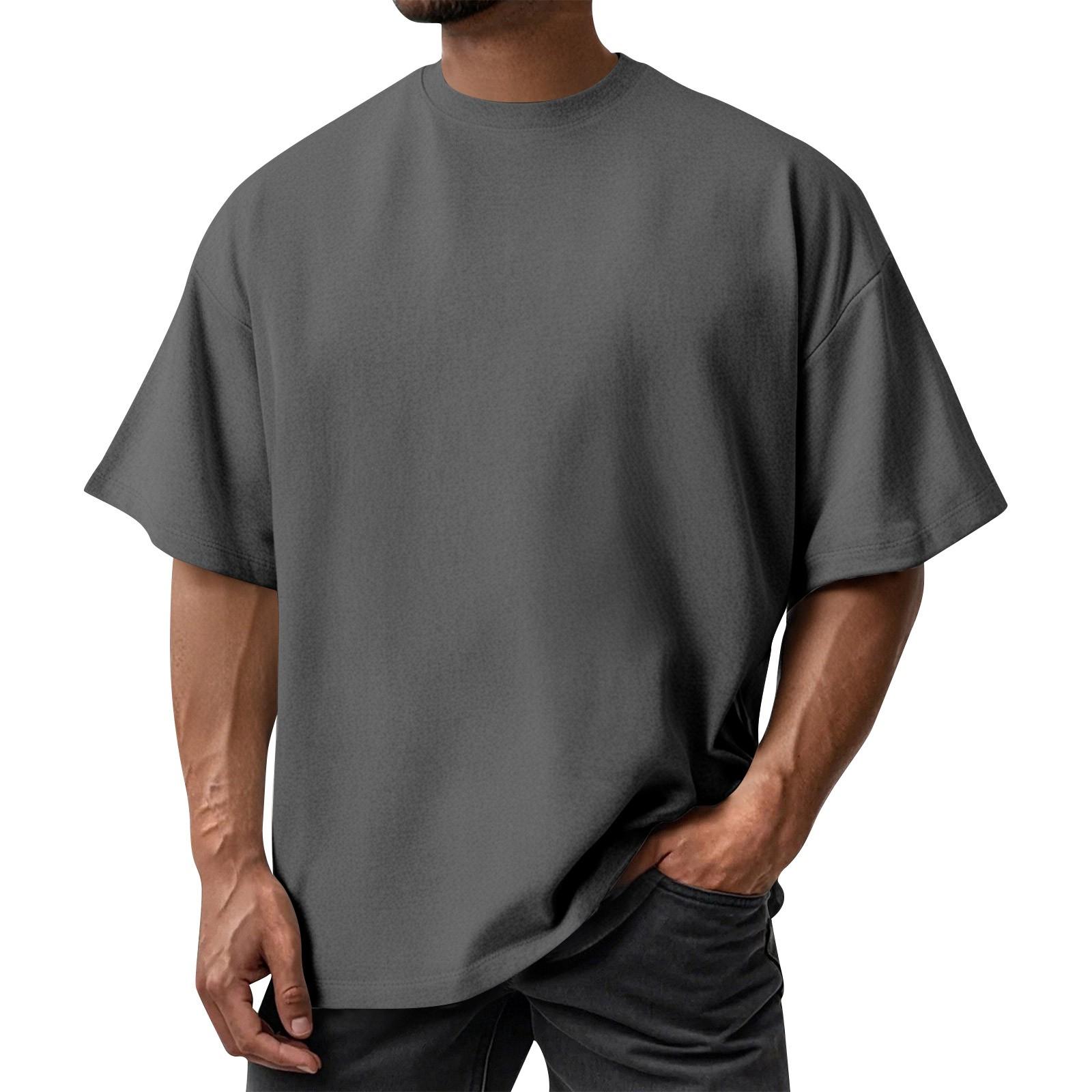 

Men s Summer Solid Color Ice-feeling Cotton Round Neck Top -sun Sports Casual Loose Short-sleeved T-shirt XXL