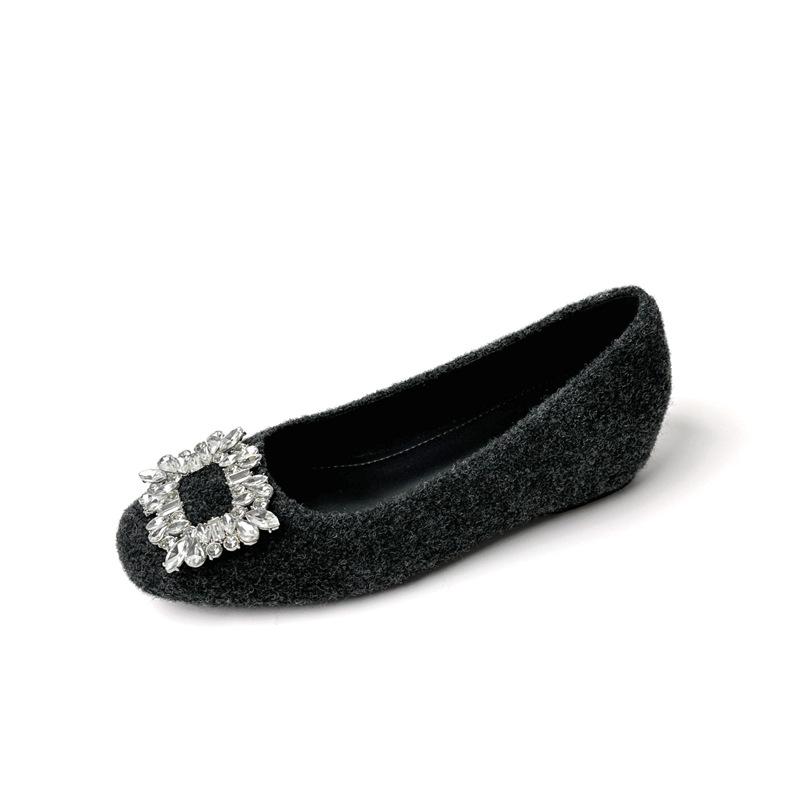 

Height increase 5CM rhinestone square buckle round head fluffy shoes women s 2025 new evening wind warm suede flat-soled single shoes 39 чёрный