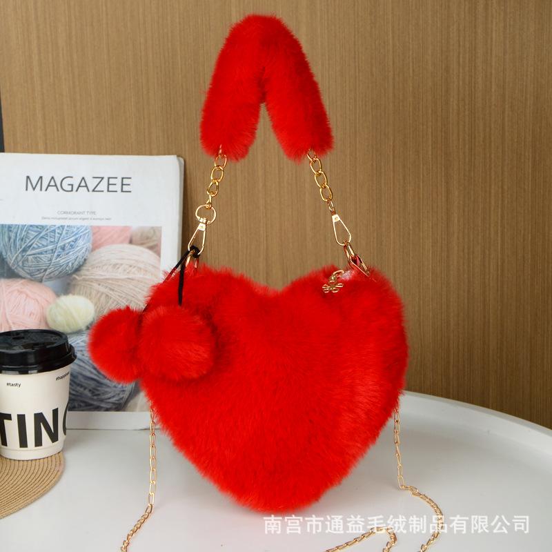 New plush bag fashion love bag autumn and winter versatile shoulder messenger bag love portable change bag