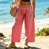 Pantaloni a quadretti da donna a vestibilità larga con vita con coulisse e gamba rilassata, pantaloni casual a gamba larga per l'uso quotidiano