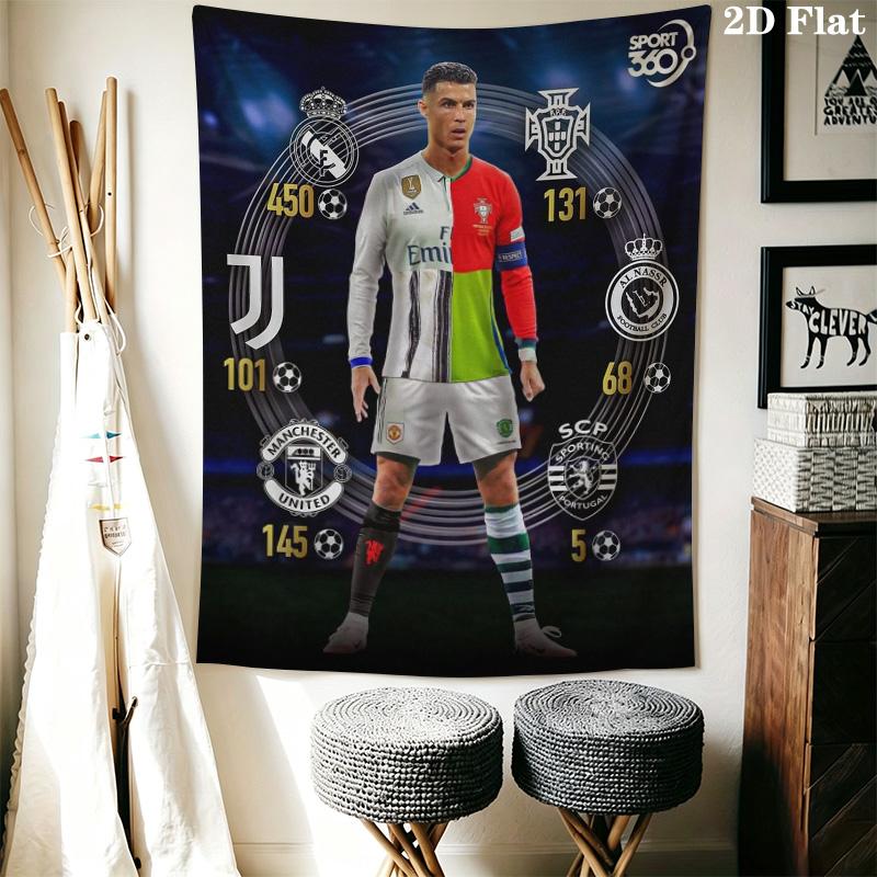 CR7 Career Milestone Tapestry, Multi Club Badge Ronaldo Stats Display Soccer Wall Art Decor