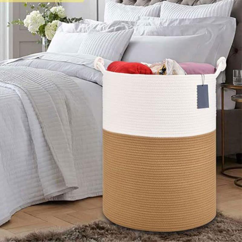 ABWR-Woven Cotton Rope Laundry Basket-Large Capacity Multifunctional For Home Storage Bin
