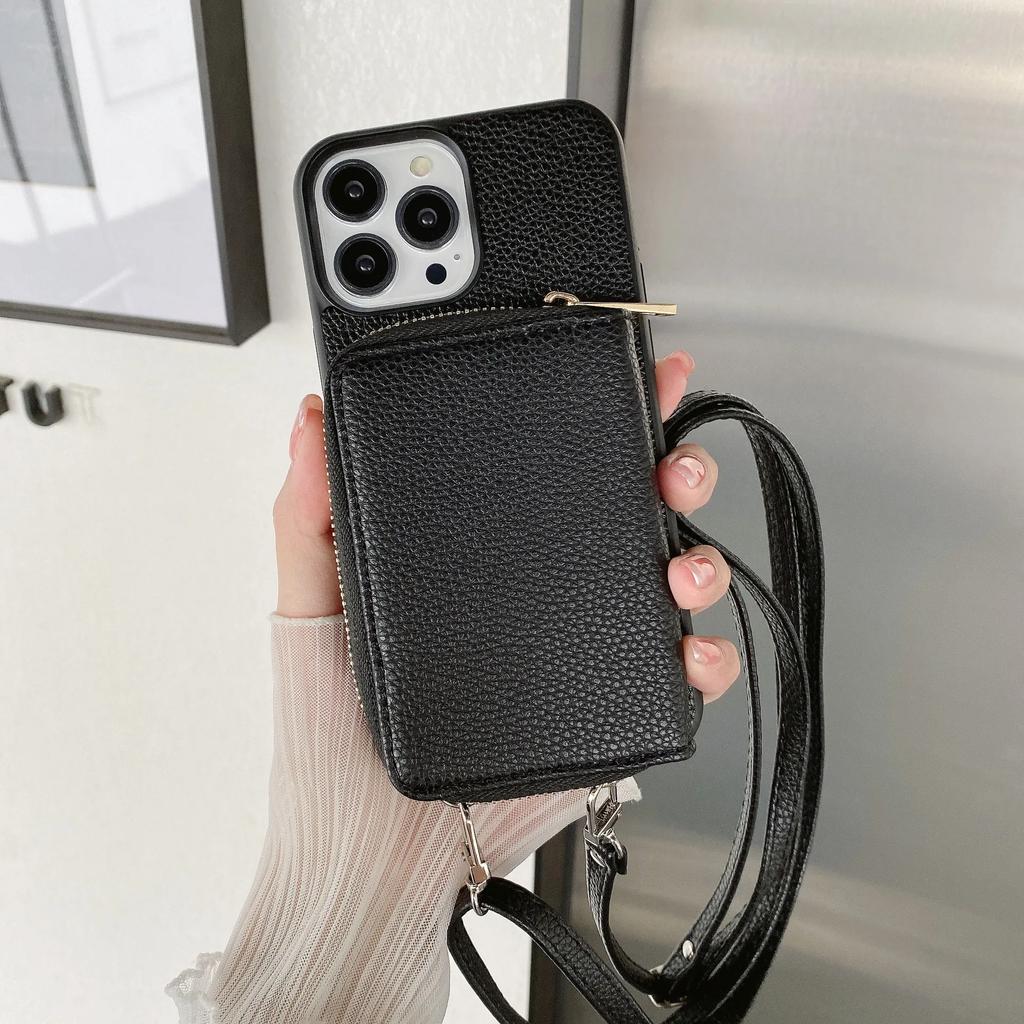 Crossbody Lanyard Zipper Wallet Phone Case for IPhone 15 14 Plus 13 12 Mini 11 Pro XS Max X  Card Slot Holder Soft Leather Cover