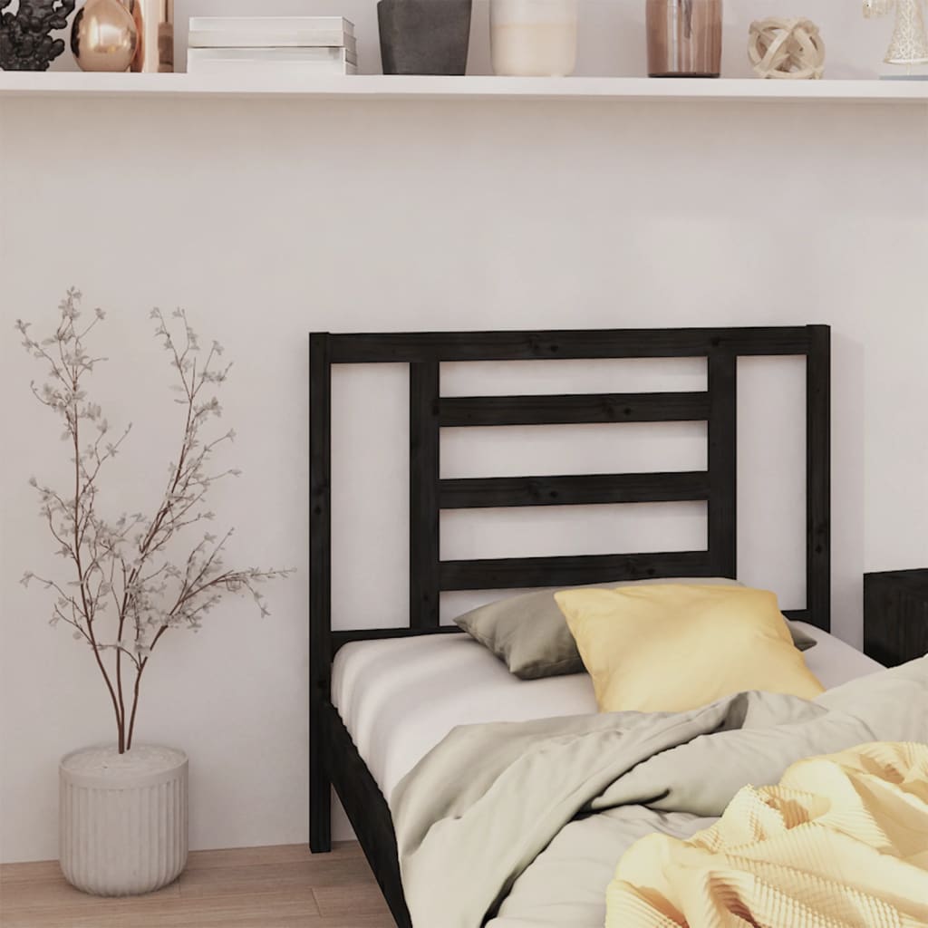 Headboard In Black 96 X 4 X 100 Cm Solid Pine Wood