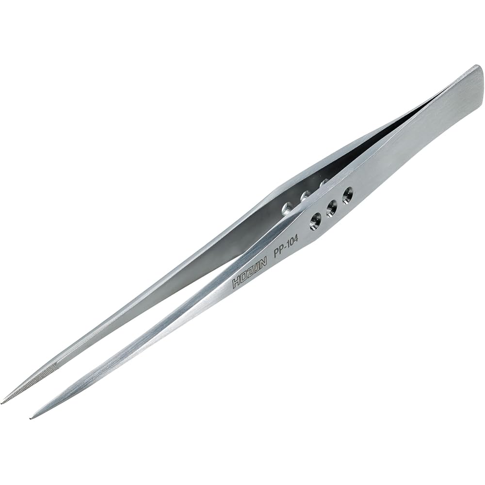 

HOZAN Tweezers, Thick Finish, 2.5mm Plate Thickness, 150mm Total Length, 10mm Opening Width, 0.5mm Tip Width, Straight, Long Type, PP-104