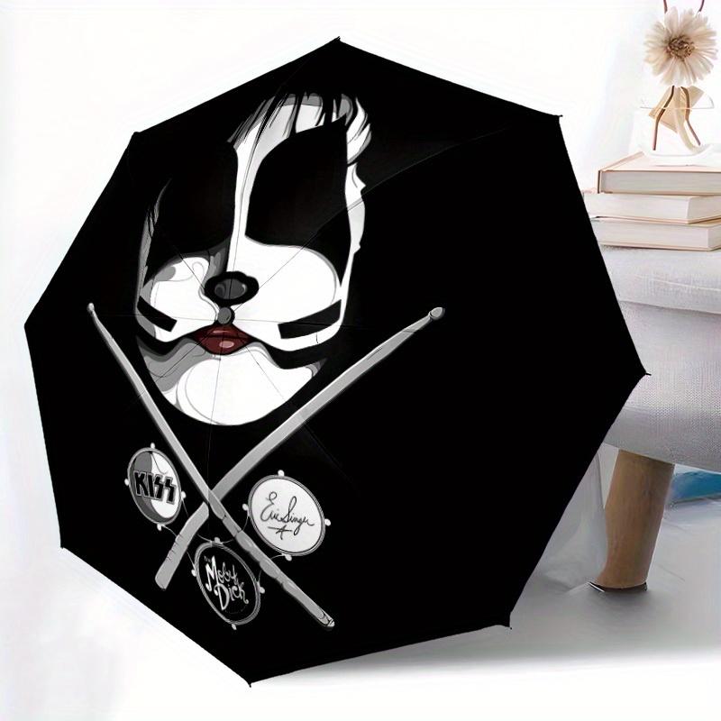 Drummer KISS Automatic Folding Cute Windproof Umbrella with Sturdy Iron Frame, Portable Compact Travel Umbrella All-Season Use Parties 0807062