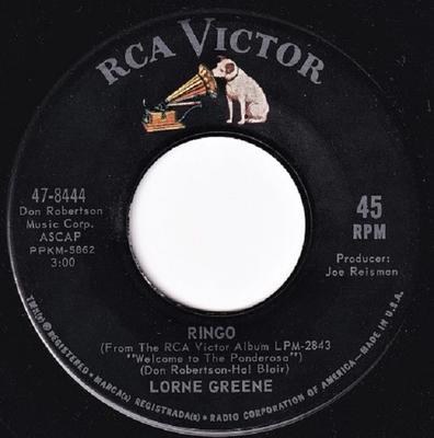 7inch Record LORNE GREENE - Ringo / Bonanza 478444 RCA Victor 1964 US Soundtracks & Musicals Used