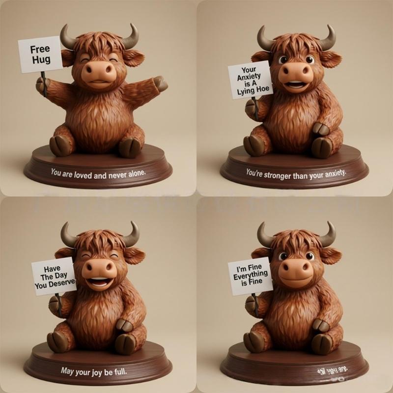 Coffee Highlands Cow Figurines Farmhouse Decors,Resins Animal Statue Table Ornament Garden Bookshelfs Decors Calf Lover