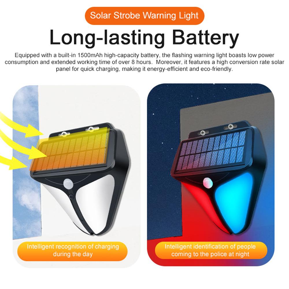Solar Strobe Warning Lights with 129dB Alarm Wall-Mounted Infrared Motion Sensor Lamp IP65