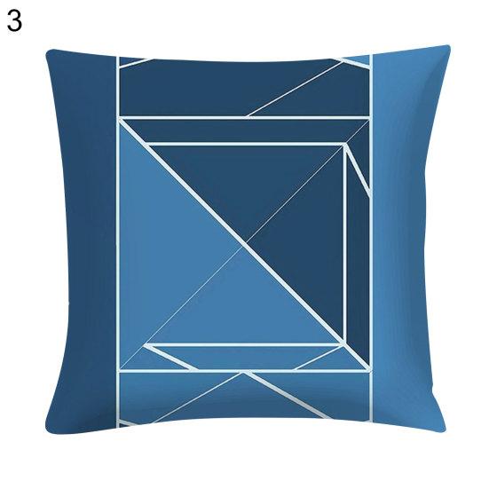 Blue Geometric Printed Throw Square Pillow Cover Sofa Chair Cushion Pillowcase