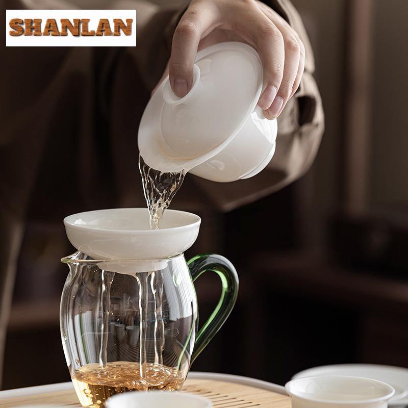 Mutton Fat Jade Porcelain Sancai Gaiwan Elegant Tea Tureen Tea Bowl With Lid Kit Tea Brewing Cover Bowl Chinese Tea Set Craft