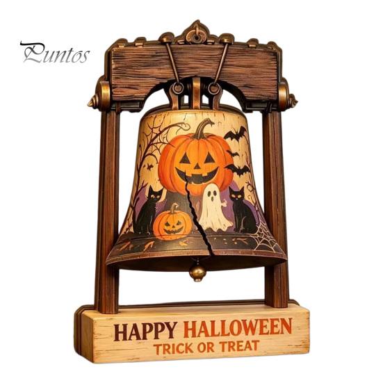 Housewarming Gift Ideas Vintage Halloween Wooden Bell Decor, Rustic Farmhouse Shelf Sitter with Artistic Photo Props Metal Wood Stand, Tabletop