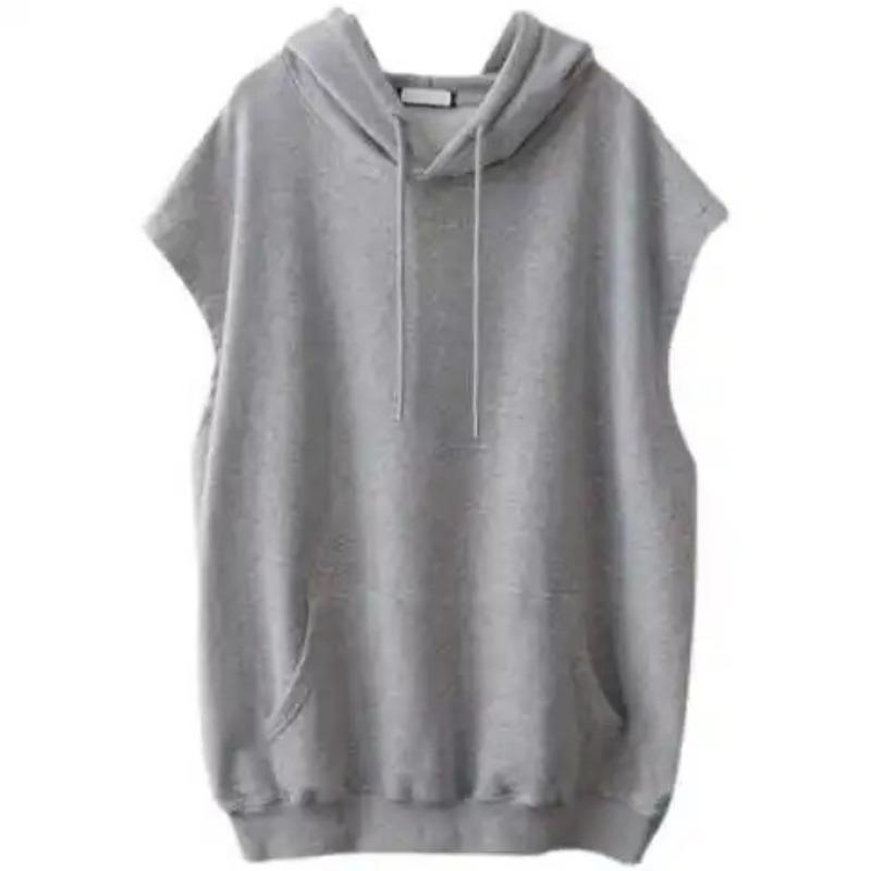 

Spring and Summer Loose Large Size Simple Sleeveless Jacket Hooded Vest Sweatshirt 4XL