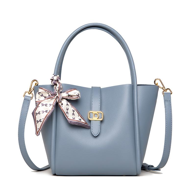 Leather Fashion Vegetable Basket Bag, Simple Portable Bucket Bag, Women'S High-End Shoulder Messenger Bag