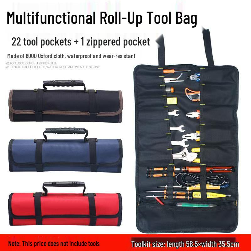 Large Capacity Roll-up Tool Bag for Electricians - Thickened Canvas Pouch for Home Appliance Repair