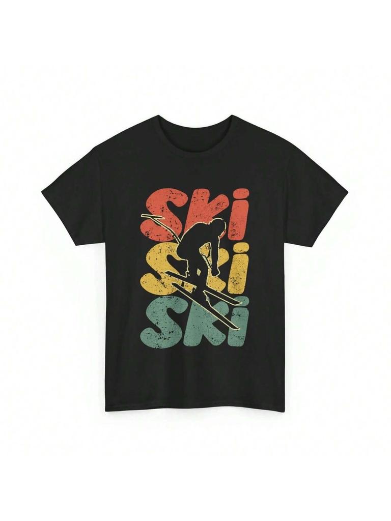 Ski T Shirt Skiing Winter Sports Lovers Skier Silhouette Vintage