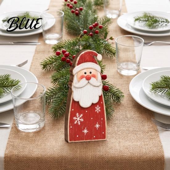 Holiday Gift for Friends Family Wooden Christmas Tabletop Decor, Santa Snowman Reindeer Figurine, Rustic Small Decorative Wood Art Pieces Shelf Sitter