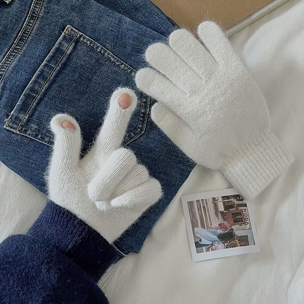 Candy Colored Winter Velvet Gloves Winter Warm Finger Gloves Knitted Gloves  For Woman Girls Maiden