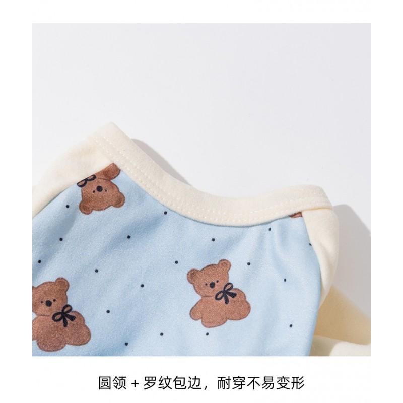 Pet Dog Four-Legged Pajama With Polka Dot Bear Print Warm Soft Fleece Belly Cover Air Conditioner Outfit