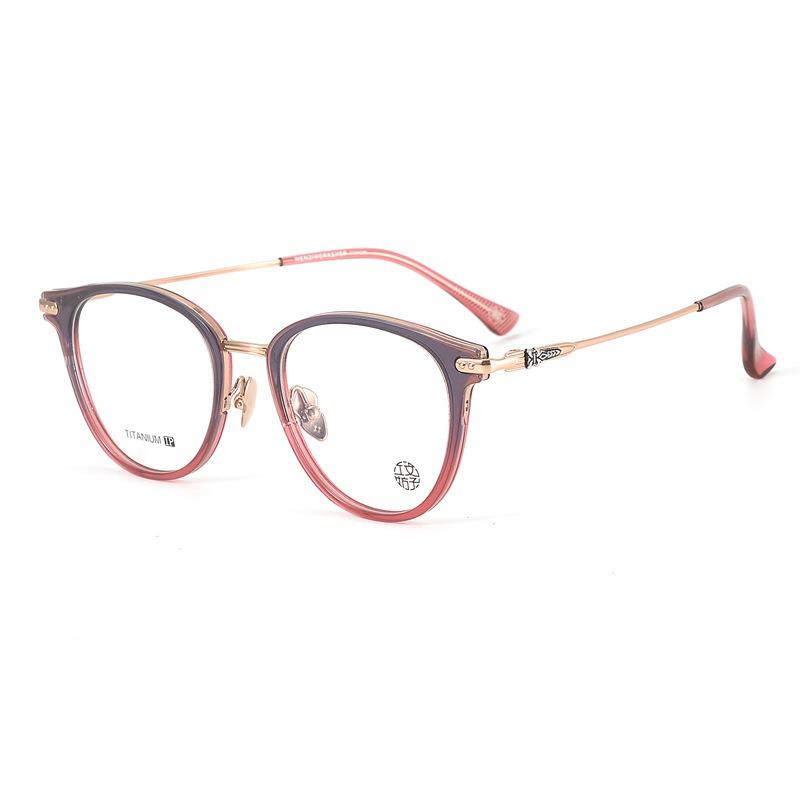 Pure Titanium Unisex Retro Round Glasses Frame with Blue Light Blocking Myopia Lenses for Women and Men
