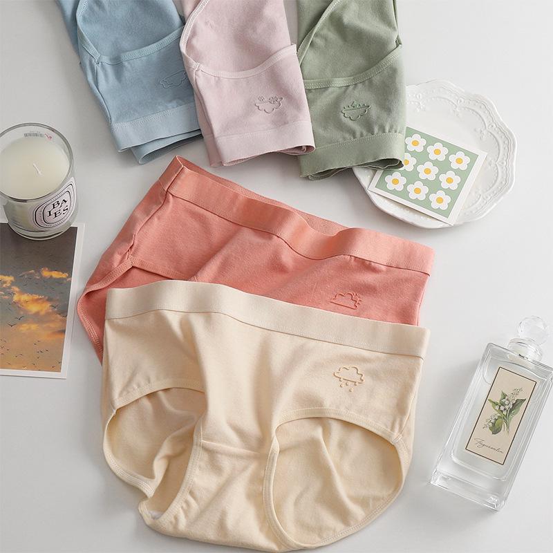Women's Mid-Waist Pure Cotton Panties - Solid Color with All-Cotton Crotch