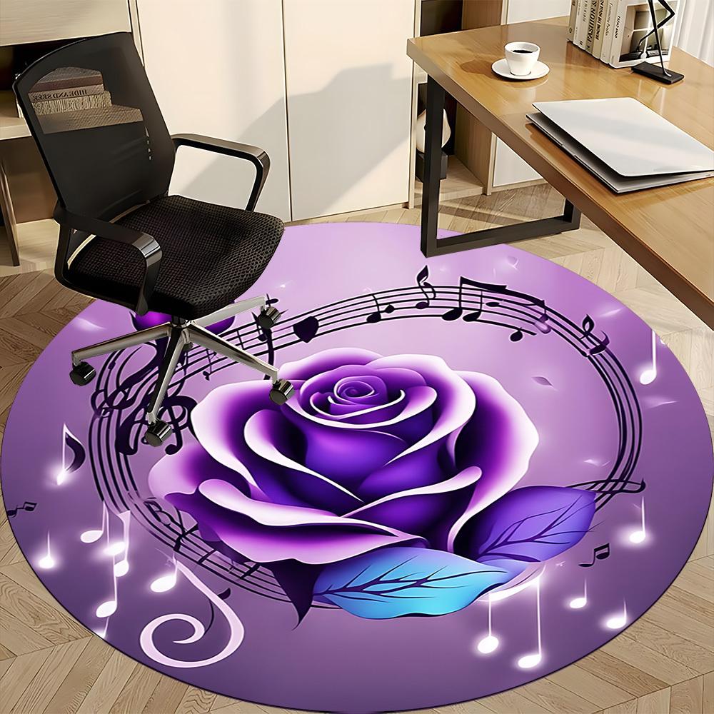 1pc Purple Rose Musical Notes Chair Carpet for Office Non Slip, Machine Washable Rug for Office, Room Holiday Decor for Christmas, Birthday Polyester