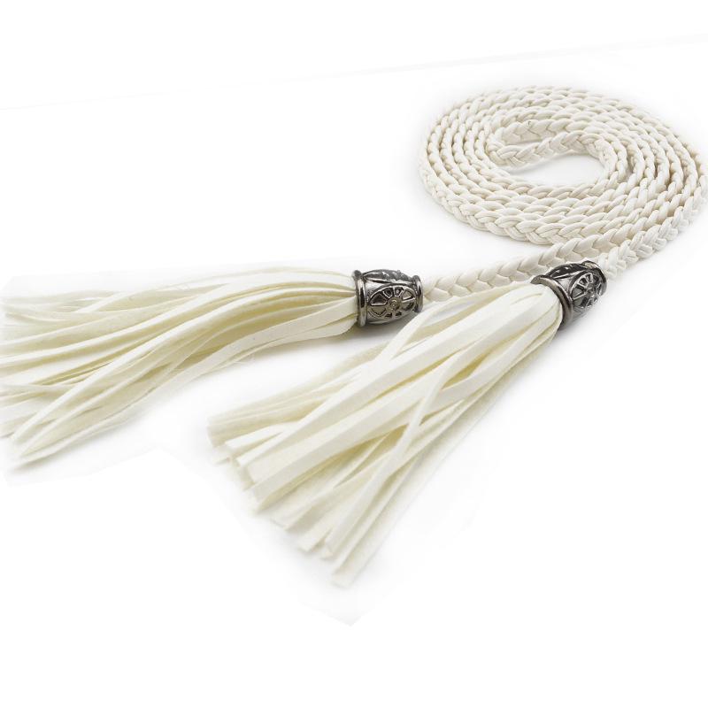 1 cinturón de cuero tejido con borlas para mujer y niña, cinturón de cintura combinable para vestido