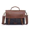 Vintage Leather & Canvas Briefcase for Men, Business Office Portfolio Bag, Document Tote Attache Case