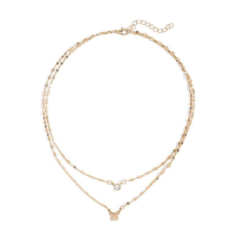 Butterfly Necklace Jewelry Double-layer Stacked Collarbone Chain Women's Niche High-end Light Luxury Diamond-encrusted Sweater Chain