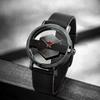 Fashionable and Minimalist Men's Leather Watch Strap Personalized Hollow Perspective Glass Bottom Cover Quartz Watch