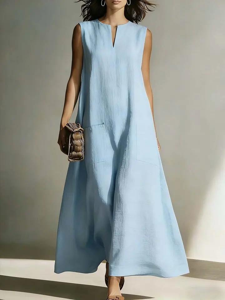 European & American Style Women's Cotton Linen Sleeveless Casual Dress - Spring/Summer Collection