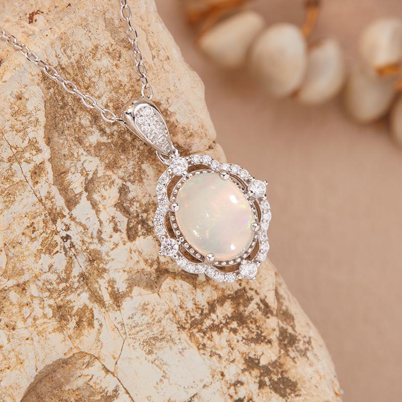 Natural Opal Amethyst Citrine Topaz Pendant Necklace Women'S Set S925 Sterling Silver Colored Jewelry